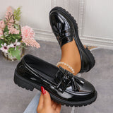 Damen nan elegante Lack-Tassel-Loafer mit profilierter Traktorsohle und gepolstertem Komfortfußbett Drune – Schwarz