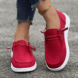 Damen nan lässige Slip-On Sneaker-Halbschuhe mit geripptem Textilobermaterial und elastischer Schnürung Drune – Rot