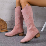 Damen nan Kniestiefel im Westernstil mit mittelhohem Blockabsatz seitlichem Reißverschluss und gesticktem Wildlederfinish Drune – Rosa