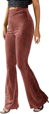 Damen nan hoch taillierte gerippte Samt-Schlaghose mit weitem Schlag und Stretchbund Drune – Rosa