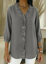 Bilma™ – Elegante Bluse mit Rüschendetails – Grau