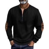 Herren eleganter Pullover mit Stehkragen und modischen Ledereinsätzen Aliams – Schwarz