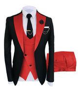Herren Anzug in formellem Stil, dreiteilig mit Sakko, Weste und Hose – Rot