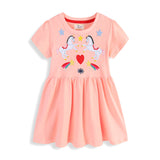 Mädchen Sommerkleid mit buntem Einhornmotiv und fröhlichen Applikationen Drune – 6237