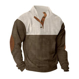 Herren nan gerippter Pullover mit Stehkragen, Knopfleiste und Ellbogen-Patches Drune – Apricot+Braun