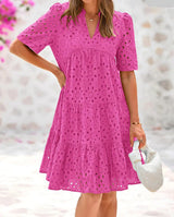 Anjika – Elegantes Sommer Kleid Mit Spitzenrüschen – Rosa