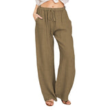 Damen nan weite Leinenhose mit elastischem Bund und Tunnelzug Drune – Braun