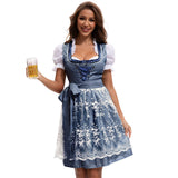 Damen nan traditionelles Dirndlkleid mit Herzausschnitt geschnürter Taille und Spitzen-Schürze Drune – 753870 Königsblau (Oberteil+Rock+Schürze+Schleife)