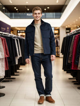 Herren elegante Arbeitsjacke mit praktischen Taschen und modernem Stehkragen Aliams – Dunkelblau