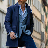 Herren eleganter Wollmantel mit modernen Details Aliams – Dunkelblau