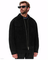 Herren lässige Suede Jacke Drune – Schwarz