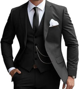 Herren dreiteiliger Anzug mit Revers Weste und flacher Hose – Schwarz
