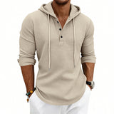 Herren nan lässiges Waffelstrick-Henley Kapuzenpullover mit Knopfleiste Drune – Khaki