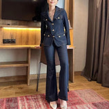 Trendiges Denim-Blazer-Set Damen – Cropped Blazer & High-Waist Hose, vielseitig – Blau
