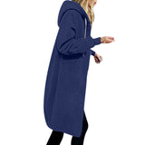 Damen nan langer Oversize Kapuzenmantel mit gerundetem Saum und Reißverschlusstaschen Drune – Blau