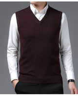 Herren V-Pullover aus feiner Baumwollmischung mit eleganter Struktur Aliams – Purpurrot