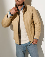 Herren elegante Lederjacke mit hochgezogenem Kragen Aliams – Khaki