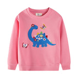 Mädchen Sweatshirt mit buntem Dinosaurier- und Blumenapplikationen Drune – Dunkelviolett