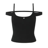 Schulterfreies Damen Top mit feiner Rippenstruktur – Schwarz