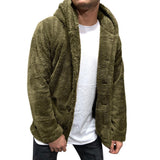 Herren kuschelige Fleecejacke mit praktischer Kapuze und Knopfverschluss Aliams – Olivgrün