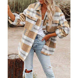Damen nan karierte Overshirtjacke mit Brusttaschen und lockerer Passform Drune – Gelb