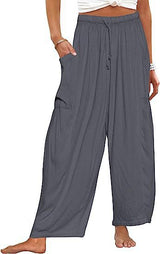 Damen nan weite Palazzohose aus leichtem Leinenmix mit Tunnelzug und seitlicher Tasche Drune – Grau