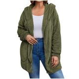 Damen nan kuschelige Teddy-Fleece Kapuzenjacke mit großen Eingrifftaschen und entspannter Silhouette Drune – Armeegrün