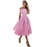Azrielle – Elegantes schulterfreies Kleid – Hellrosa