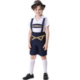 Unisex nan festliche Kinderhose mit verstellbaren Hosenträgern und Ziergürtel Drune – Blau-Weiß