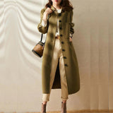 Eleganter Damen Wintermantel – Lang & Warm – Stilvoller Trenchcoat – Grün