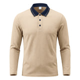 Herren nan langärmliges Piqué-Poloshirt mit Kontrastkragen und Dreiknopfleiste Drune – Khaki