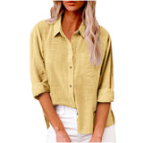 Damen nan oversized Leinen-Baumwollmix Hemdbluse mit Brusttasche und krempelbaren Ärmeln Drune – Ingwergelb