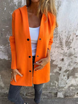 Damen nan Kapuzenmantel mittellanger Baumwollmix mit Druckknopfleiste und Eingrifftaschen Drune – Orange