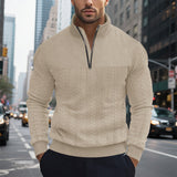 Herren nan Zopfmuster-Halbzip-Pullover mit Stehkragen, strukturierter Passe und geripptem Saum Drune – Khaki