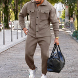 Herren lässiges Freizeit-Set mit praktischen Taschen Aliams – Dunkles Khaki