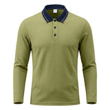 Herren nan langärmliges Piqué-Poloshirt mit Kontrastkragen und Dreiknopfleiste Drune – Munggrün