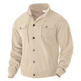 Herren nan strukturierte Cord-Workerjacke mit verdeckter Kapuze, Druckknopfverschluss und aufgesetzten Brusttaschen Drune – Apricot