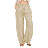 Damen nan weite Leinenhose mit elastischem Bund und Tunnelzug Drune – Khaki