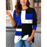 Damen nan geometrisches Colorblock Longsleeve-Tunika-Oberteil mit Rundhalsausschnitt und asymmetrischem Saum Drune – Blau