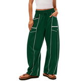 Damen nan weite Lounge-Hose mit Kordelzug, Kontrastpaspelierung und Cargo-Taschen Drune – Dunkelgrün