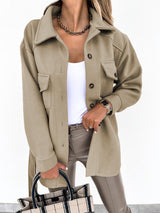 Damen nan oversized Hemdjacke aus Wollmischung mit aufgesetzten Pattentaschen Drune – Khaki