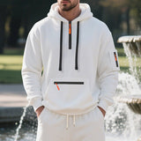 Herren nan technischer Freizeit-Hoodie mit kurzem mittigem Reißverschluss, Reißverschluss-Kängurutasche und Ärmeltasche Drune – Weiß