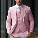 Herren Moderne Passform für Hochzeitsgast Anzug | Dreiteilig – Rosa
