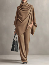 Laleh – Urban Casual Rollkragen-Poncho Und Hose Im Set – Khaki