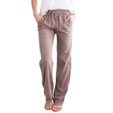 Damen nan leichte Leinenhose mit elastischem Bund Tunnelzug und weitem Bein Drune – Khaki