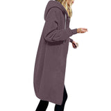 Damen nan langer Oversize Kapuzenmantel mit gerundetem Saum und Reißverschlusstaschen Drune – Rauchviolett