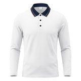 Herren nan langärmliges Piqué-Poloshirt mit Kontrastkragen und Dreiknopfleiste Drune – Weiß