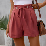 Kurze Hose mit Hoher Taille und Verstellbarem Kordelzug für Damen | Ideal für den Sommer – Puderrosa