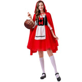 Damen nan klassisches Märchenkostüm mit Kapuze, Tüllrock und Schürze Drune – 078【Kleid + Schürze + Umhang】