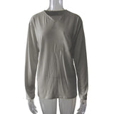 Damen nan legeres Langarmshirt mit V-Notch-Ausschnitt, Brusttasche und lockerer Oversize-Passform Drune – Schwarz - ohne Tasche, Langarm